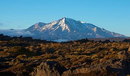 Mount Ruapehu in the distance, as seen from the Tongariro Northern Circuit.